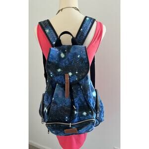 Victoria’s Secret PINK Galaxy Celestrial Blue Canvas Backpack Book Bag Weekender